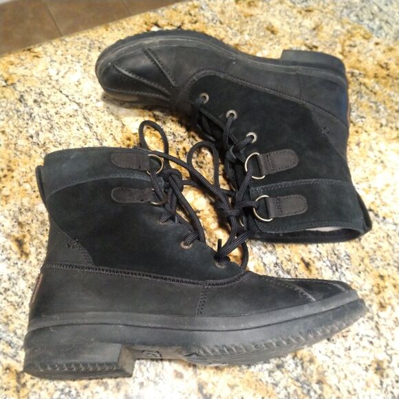 UGG Azaria Black Waterproof Suede Lace Up Leather Winter Boots 1017380 Women's 7 - Picture 6 of 12